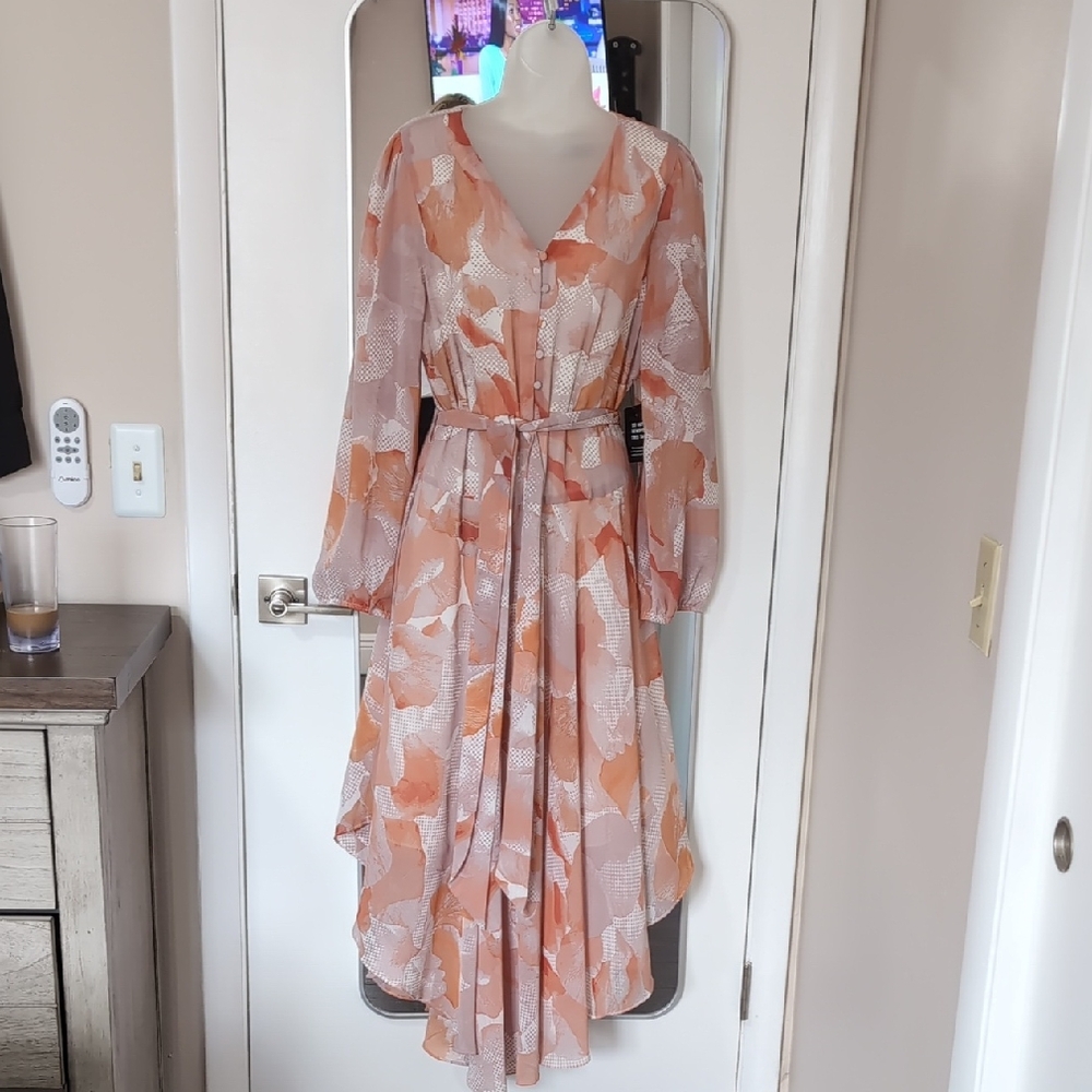 Express Long Sleeve Floral Dress in Pink and Orange